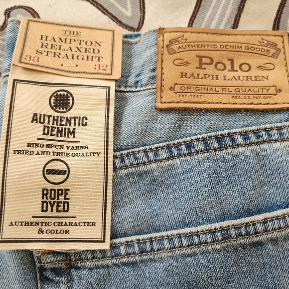 SOLD! Polo Ralph Lauren 33x32 Hampton Relaxed Straight Distressed Blue Jeans NWT - Picture 3 of 12